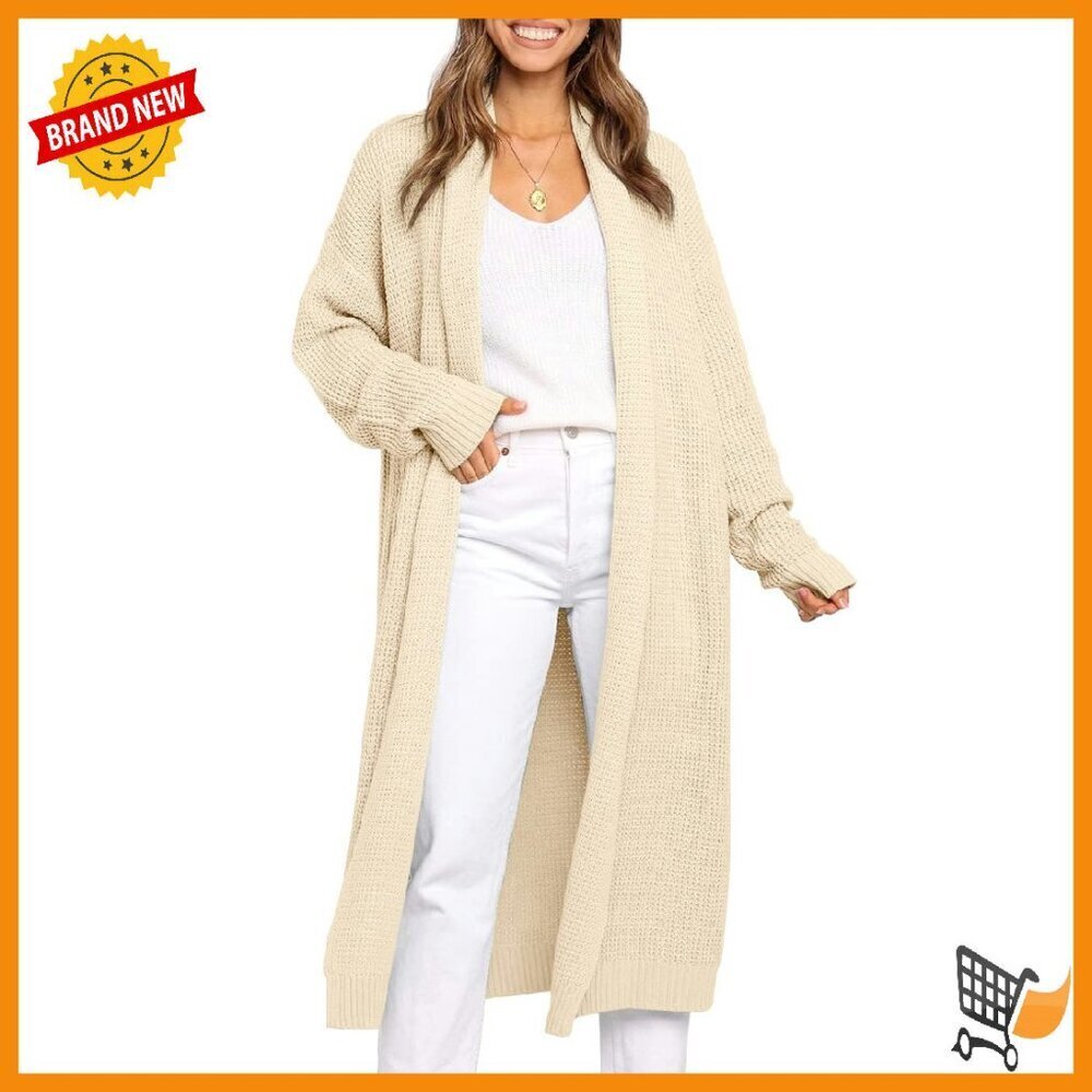 Oversized Long Cardigan Sweater for Women, Soft Knit, Open Front, Below Knees